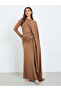 Women Brown Draped Maxi Dress with Metal Decor