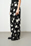 Women's Modern Floral Patterned Black - White Elastic Waist Palazzo Trousers - 2