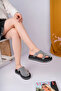 Amy Model Genuine Leather Gray Thick Sole Side Open Low-Cut Double Buckle Women's Slippers - 4