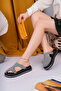 Amy Model Genuine Leather Gray Thick Sole Side Open Low-Cut Double Buckle Women's Slippers - 2