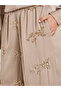 Women Beige Embellished Wide Leg Trousers - 4