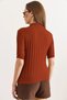 Women's Tile High Collar Thick Ribbed Short Sleeve Knitwear Blouse Blz-19003184 - 3