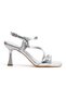 Women's Silver Goblet Heeled Square Toe Strappy Evening Dress Shoes - 4