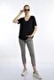 Woman's V-Neck Bamboo Fabric T-Shirt Black - 3