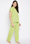 Donut Print Button Down Shirt & Pyjama Set in Light Green - 100% Cotton - 4