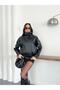 Women's Leather Bomber Jacket Asymmetrical Closure Oversize Vintage Jacket - 5