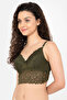 Padded Non-Wired Multiway Longline Bralette in Olive Green - Lace - 4