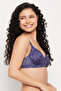 Padded Non-Wired Full Cup Leaf Print T-shirt Bra in Navy - 3