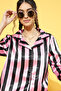 Sassy Stripes Button Down Shirt & Pyjama Set in Light Pink - Viscose Satin - 5