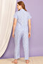 Pretty Florals Button Down Shirt & Pyjama Set in Sky Blue - Rayon - 4