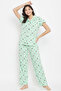 Button Down Butterfly Print Shirt & Pyjama in Mint Green - 100% Cotton - 2