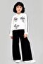 Girl's Cotton Ecru Printed Shirt and Black Fabric Pants Set - 2