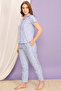 Pretty Florals Button Down Shirt & Pyjama Set in Sky Blue - Rayon - 3