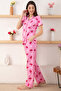 Donut Print Button Down Shirt & Pyjama Set in Pink - 100% Cotton - 2