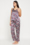 Paisley Print Cami Top & Pyjama Set in Navy - Satin - 4