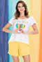 Cotton Rich Heart Print Top & Shorts Set In White - 2