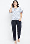 Floral Print Top & Solid Pyjama Set in White - 3