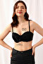 Padded Underwired Full Coverage Multiway Strapless Bra in Black with Balconette Style - Lace - 2