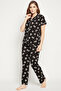 Pretty Florals Button Down Shirt & Pyjama Set in Black - 100% Cotton - 2