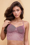 Padded Non-Wired Full Cup Racerback Longline Bralette in Mauve - Lace