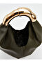 Leather Look Women's Shoulder Bag with Metal Handle - 2