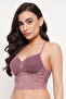 Padded Non-Wired Full Cup Racerback Longline Bralette in Mauve - Lace - 2