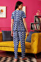 Fish Print Peplum Top & Pyjama Set in Midnight Blue - Rayon - 5