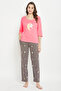 Star & Moon Print Top in Rose Pink & Pyjama in Light Grey - 100% Cotton - 2