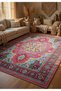 Fuchsia Turquoise Bohemian Vintage Patterned Living Room Carpet – Antique Look Ethnic Carpet 2284 - 5