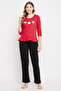 Graphic Print Top in Red & Chic Basic Pyjama in Black - 100% Cotton - 2