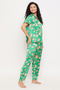 Pretty Florals Button Down Shirt & Pyjama Set in Sea Green - Satin - 3