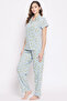 Margarita Glass Print Button Down Shirt & Pyjamas Set in Powder Blue - 100% Cotton - 3