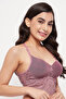Padded Non-Wired Full Cup Racerback Longline Bralette in Mauve - Lace - 3