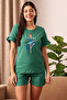 Libra Print Top & Shorts Set in Teal Green - 100% Cotton - 2