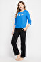 Graphic Print Top in Sky Blue & Chic Basic Pyjama in Black - 100% Cotton - 3