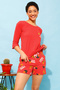 Chic Basic Top & Printed Shorts Set in Red - 100% Cotton - 2
