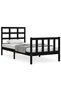 2FT6 Small Single Bed Frame with Headboard, Black, Solid Wood - 2