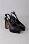 Seç 854 Platform Heel Women's Shoes (Heel:13Cm Platform:3Cm) Black Satin - 3