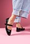 Valessa Black Patent Leather Gold Buckle Belted Ballerinas - 3
