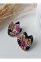 Bohemian Textured Ethnic Pattern Polymer Clay Women's Earrings Handmade Black Pink Silver Color Ultra Light
