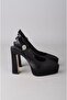 Seç 854 Platform Heel Women's Shoes (Heel:13Cm Platform:3Cm) Black Satin - 4