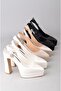 Seç 854 Platform Heel Women's Shoes (Heel:13Cm Platform:3Cm) Black Satin - 8