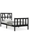 2FT6 Small Single Bed Frame with Headboard, Black, Solid Wood - 2