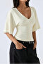 Women's Off-White Batwing Sleeve V-Neck Stretch Fabric Blouse & T-Shirt