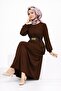 Women's Gold Chain Belt Detailed Crew Neck Twisted Dress - 6