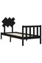 2FT6 Small Single Bed Frame with Headboard, Black, Solid Wood - 5