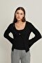 Black Single Button Detailed Cardigan and Thick Strap Sleeveless Blouse Knitwear Set - 4