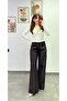 Tie-Waist Palazzo Model Steel Fabric Trousers