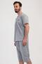 Men's Short Sleeve Gray Melange Capri Pajama Set C7T4N2804 - 3