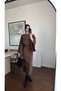 Women's Midi Slit Dress with a Stylish Modern and Chic Design, Featuring a Belt and Tie-Back Detail with Batwing Sleeves. - 2